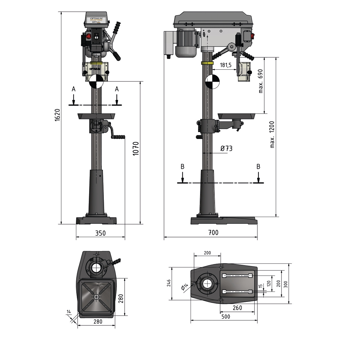  LAGERND ! Optimum Säulenbohrmaschine OPTIdrill DQ 25 Aktions-Set inkl. Schraubstock - Säulenbohrmaschine 