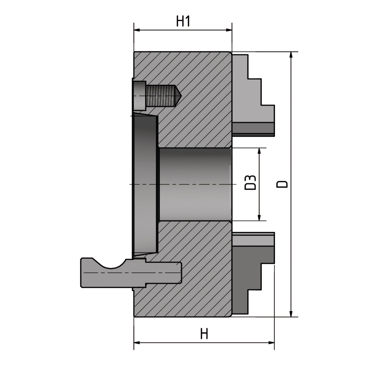  Optimum OPTIMUM Dreibackendrehfutter zentrisch spannend Ø 200 mm Camlock DIN ISO 702-2 Nr. 4 
