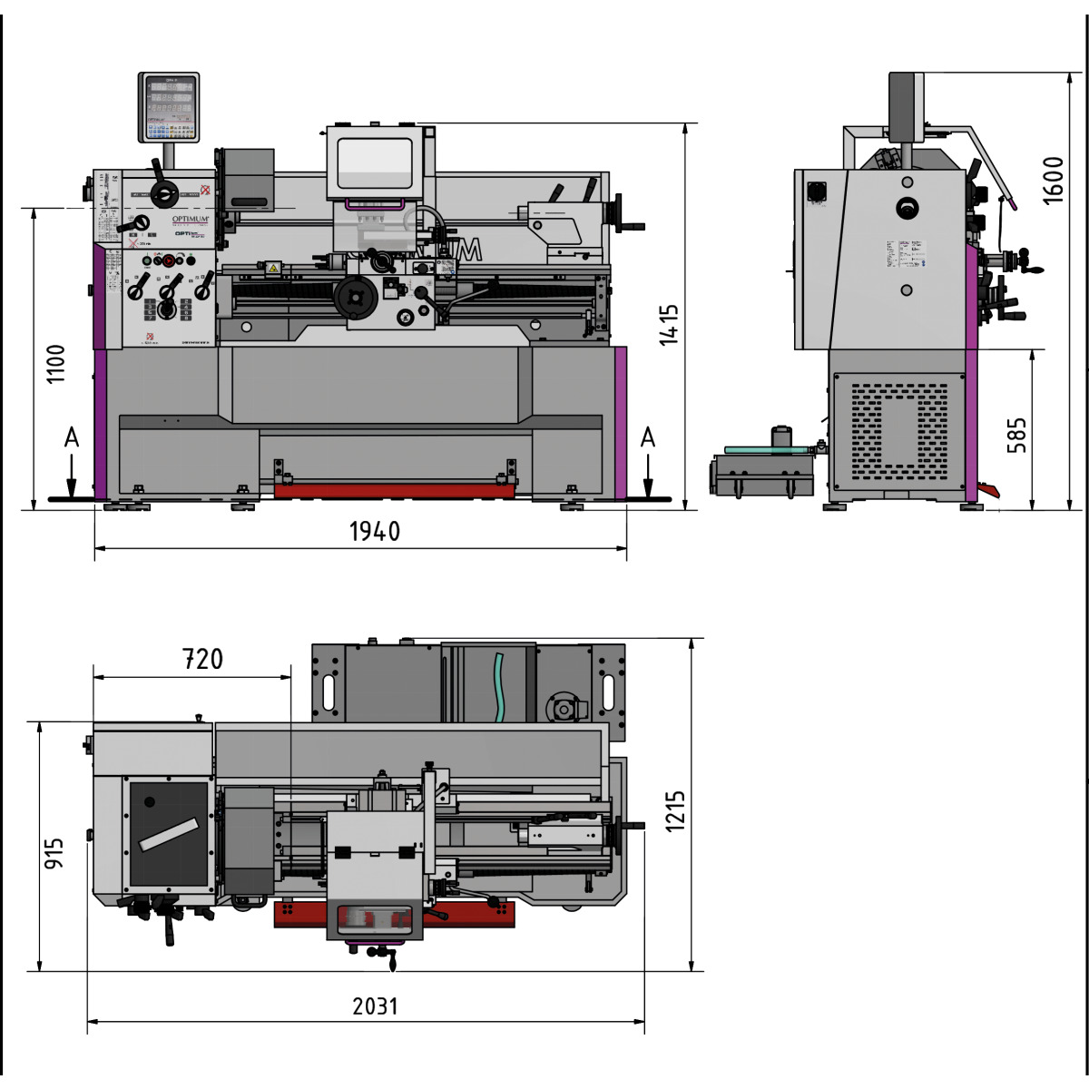  Optimum Leit- und Zugspindeldrehmaschine TH 4210V 