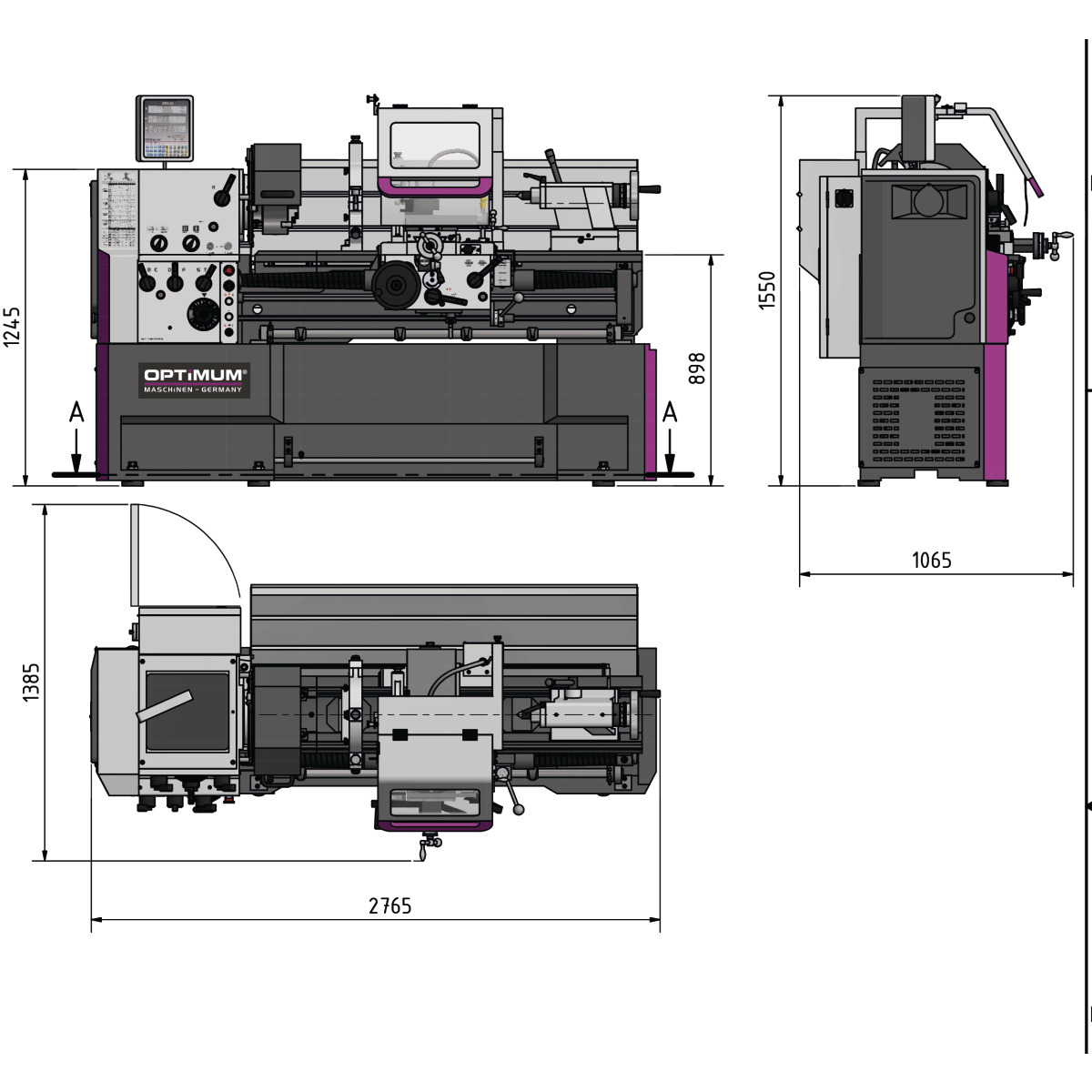  Optimum Leit- und Zugspindeldrehmaschine TH 4615V 