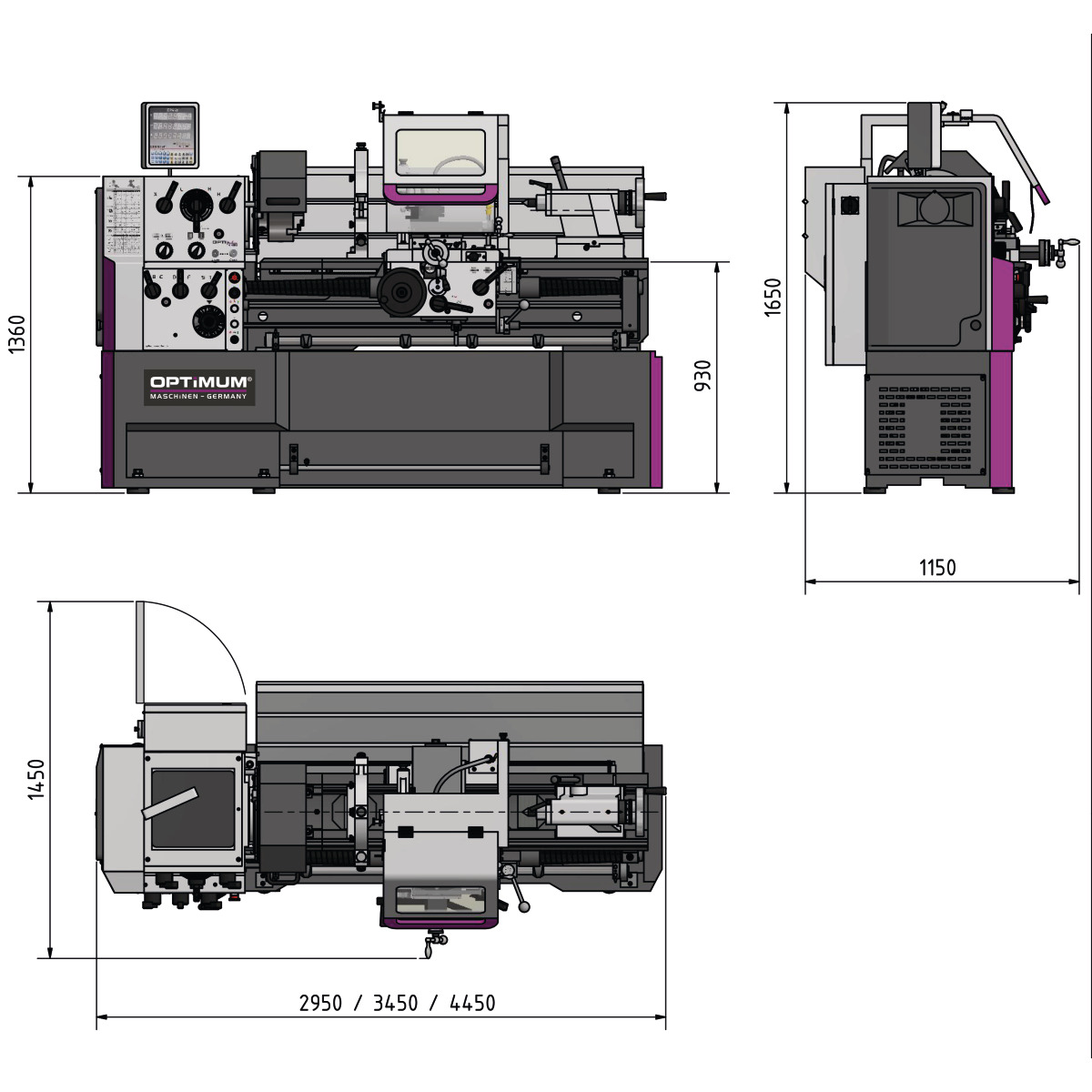  Optimum Leit- und Zugspindeldrehmaschine TH 5615D 