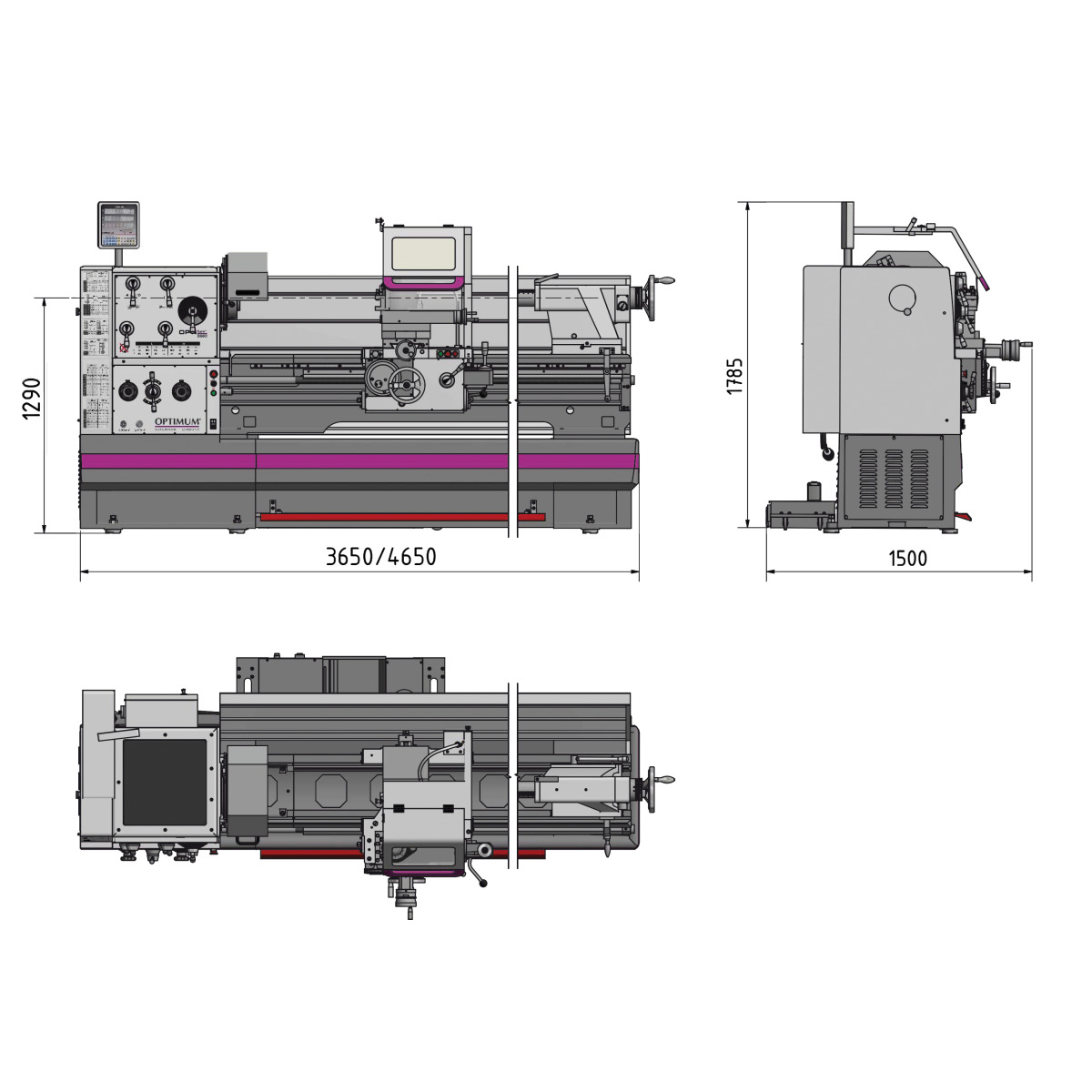  Optimum Leit- und Zugspindeldrehmaschine TH 6620D 