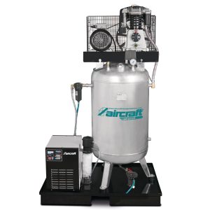 Aircraft Stationärer Kolbenkompressor mit Kältetrockner, Feinfilter, Kondensataufbereiter zur Öl-Wasser-Trennung und automatischem Kondensatableiter AIRPROFI 853/270/10 VKK